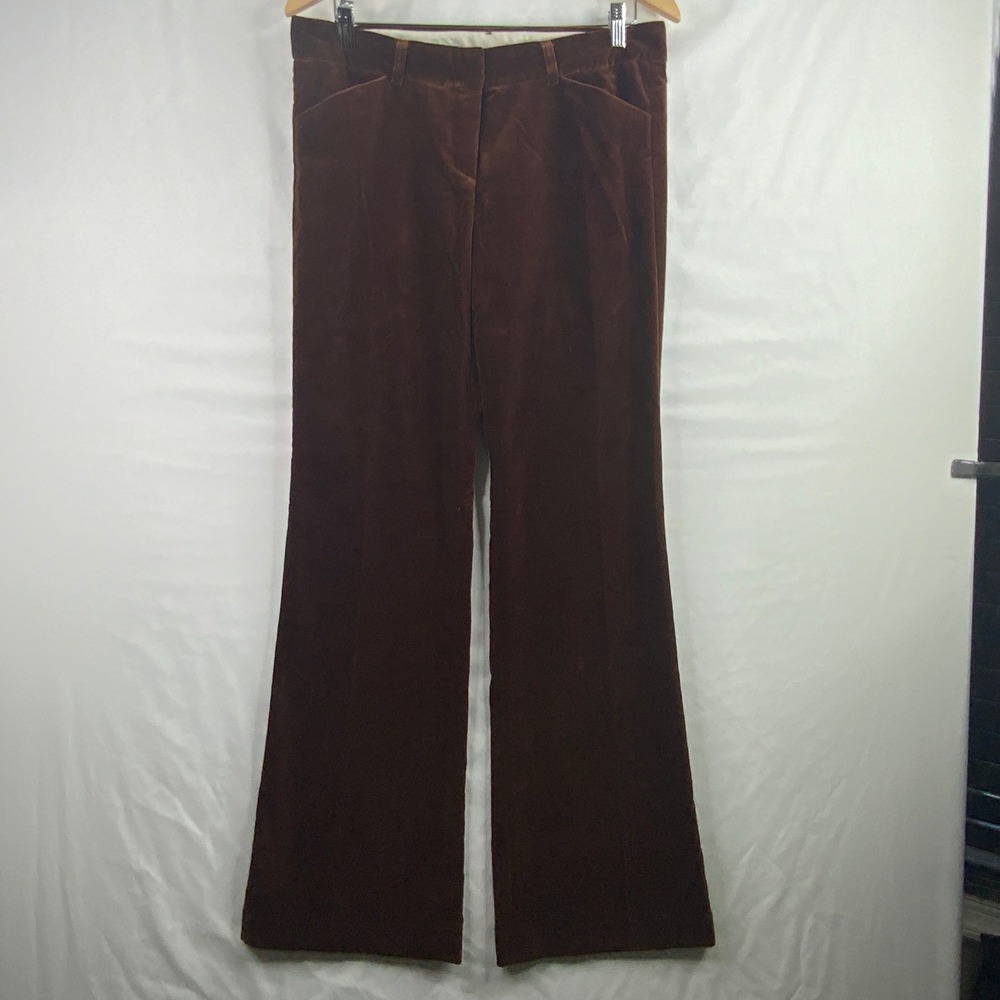 Theory Chocolate Brown Velvet Wide Leg Trousers Pants Made in USA Womens 10